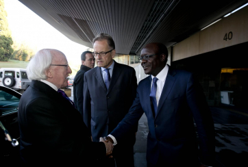 President Higgins being greeted by Michael Moller, Director-General of the United Nations office at Geneva and Dr Mukhisa Kituyi, Secretary-General of UNCTAD at the Palais des Nations