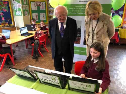 President visits St. Patrick’s National School installing Camara’s 100,000th computer