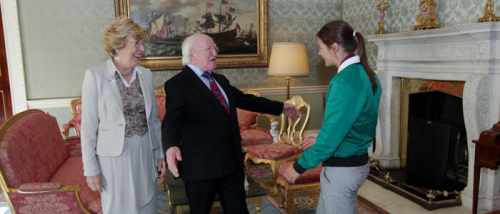 President Higgins congratulates Katie Taylor