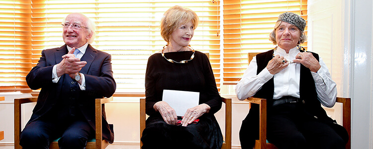 President confers Aosdána Torc on Edna O’Brien, Imogen Stuart and William Trevor